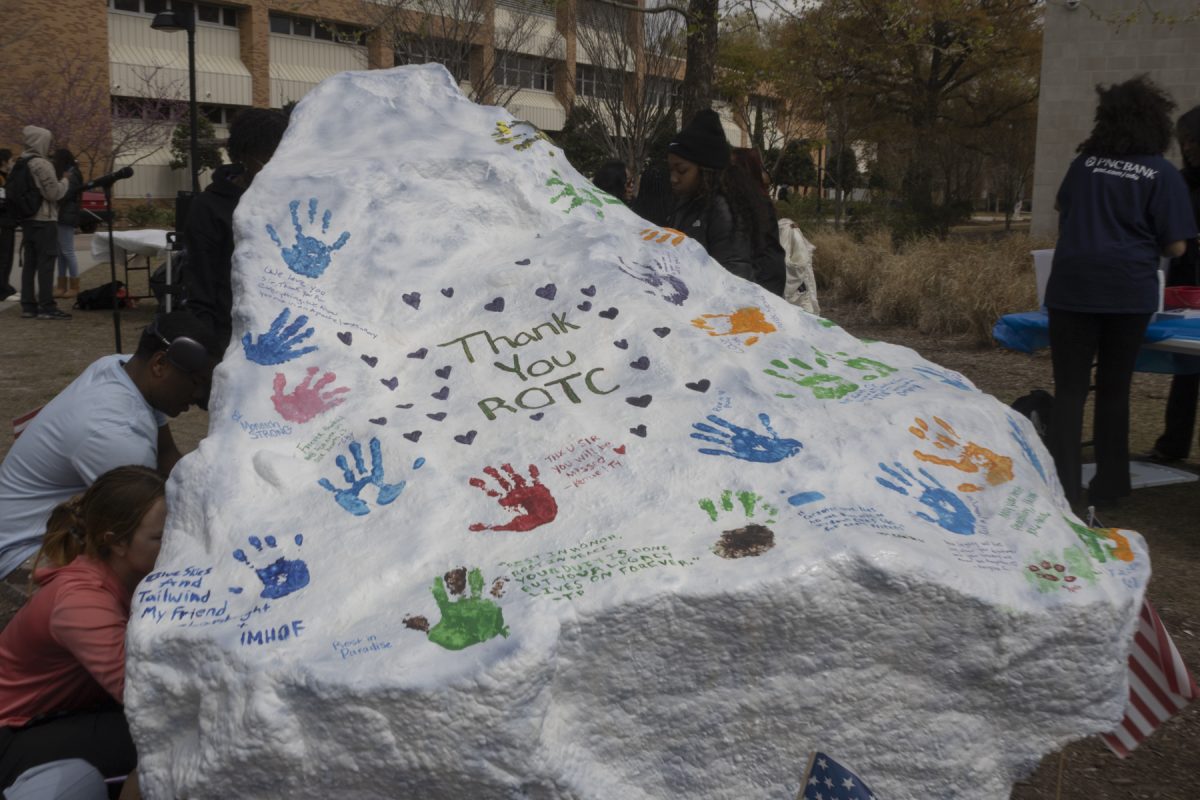 ODU students paint a memorial on the spirit rock, honoring Lt. Col. Brandon Shah and the ROTC students. The shooting on Mar. 12, in which Shaw was killed, prompted the independent safety review.